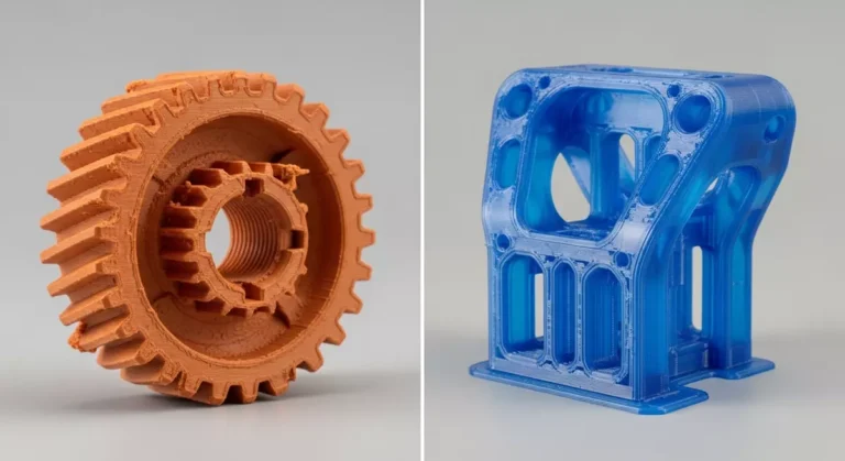 Porównanie wydruku 3D z plastiku FDM i gładkiego detalu z żywicy SLA