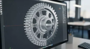 Ekran komputera z włączonym programem CAD podczas eksportowania modelu do druku 3D